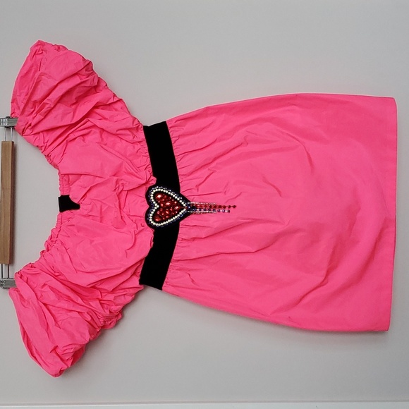 NWT MSGM Neon Pink Off Shoulder Heart Dress - Picture 4 of 13